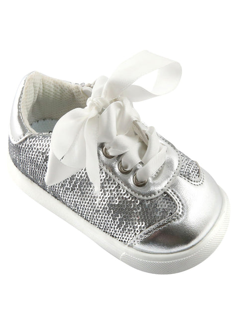 Mooshu Trainers Girls Silver Friendship Squeaky Casual Shoes 3 Baby-9 Toddler - SophiasStyle.com